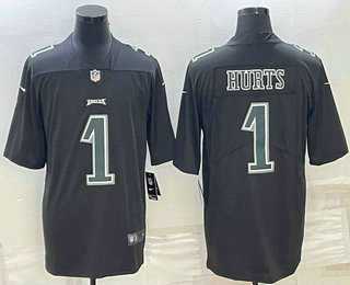 Mens Philadelphia Eagles #1 Jalen Hurts Black Vapor Untouchable Stitched Fashion Limited Jersey